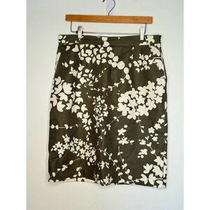 Michael Kors Linen Pencil Skirt Green and White Midi SKirt Career Work SIZE 12
